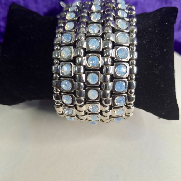 "Desert Sky" Triple-Layer Blue Stone Stretch Cuff with Navajo-Inspired Silver Ac - Picture 5 of 8
